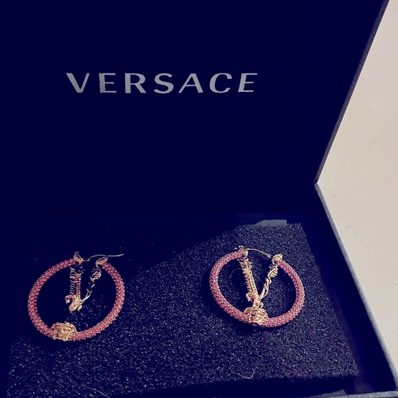 Versace Accessories - COPY - Versace pink hoops  with V in the middle!